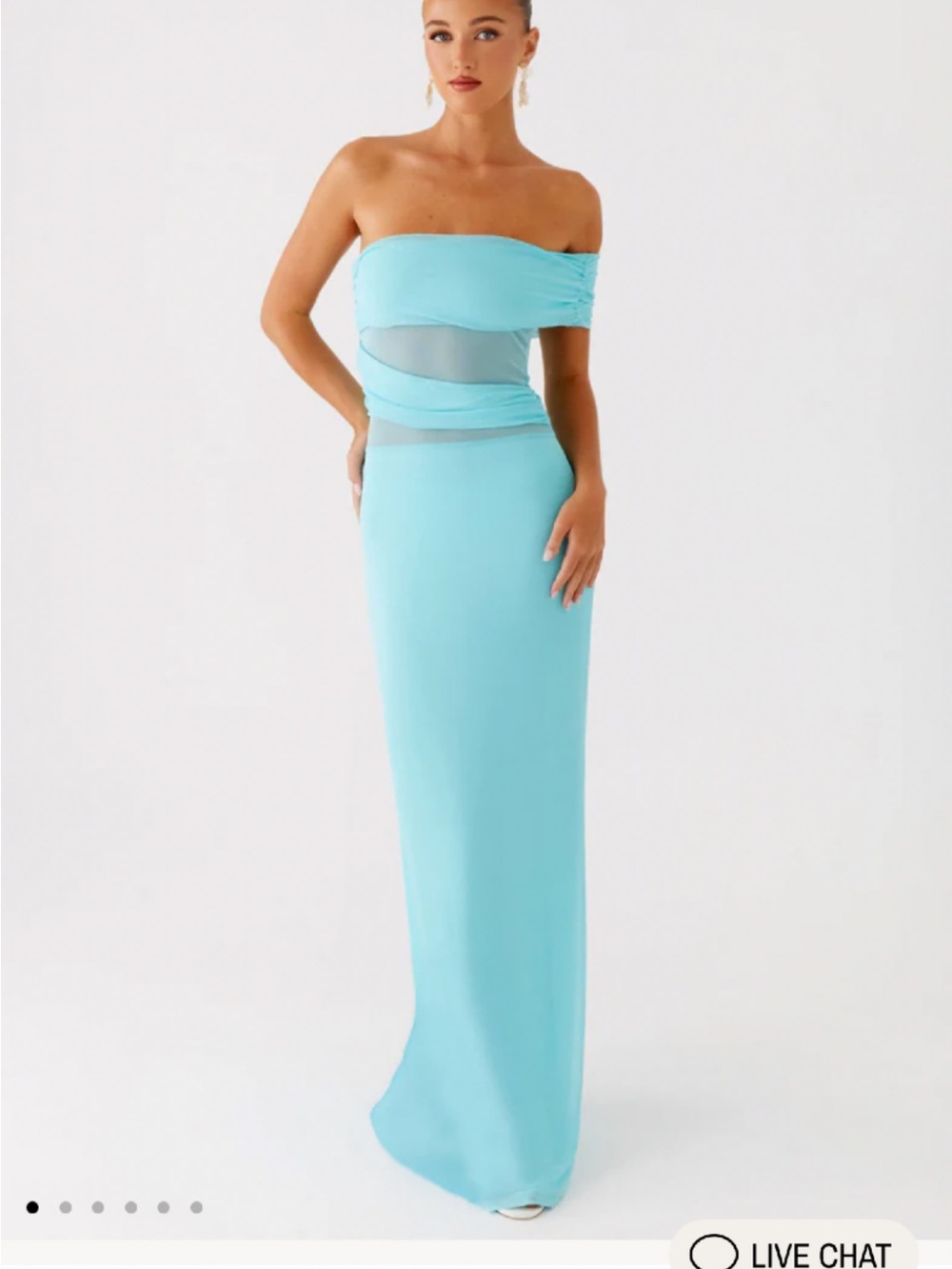 Peppermayo Strapless Aqua Blue Maxi Gown with Sheer Waist